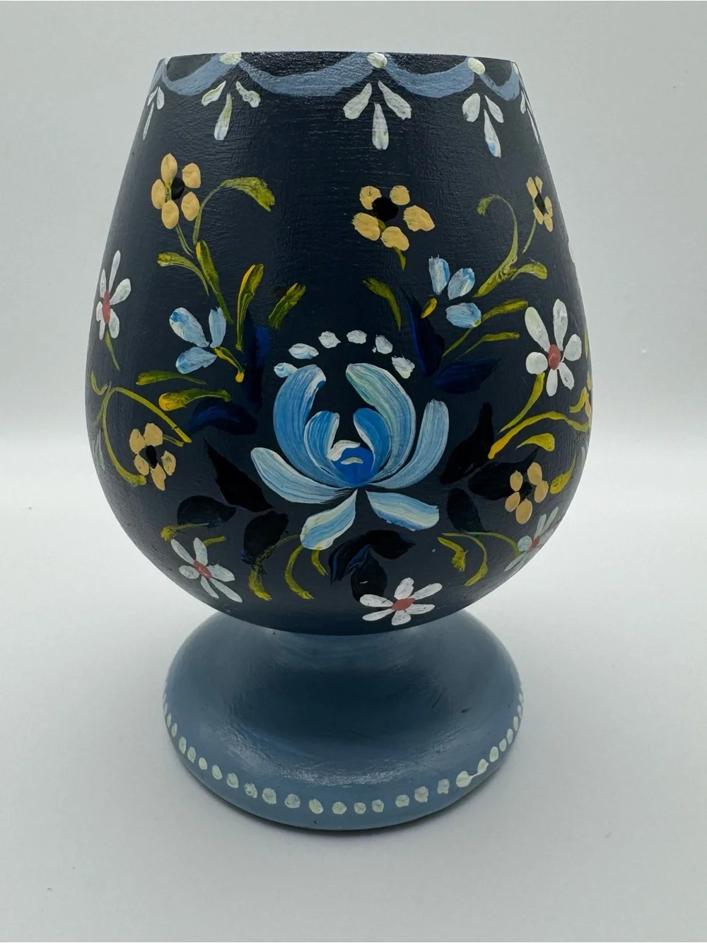 Vintage West German Painted Wooden Goblet Vase Alfreid Mages Aurachtal Folk Art